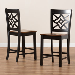 Baxton Studio Nicolette Modern And Contemporary Two-Tone Dark Brown And Walnut Brown Finished Wood 2-Piece Counter Stool Set