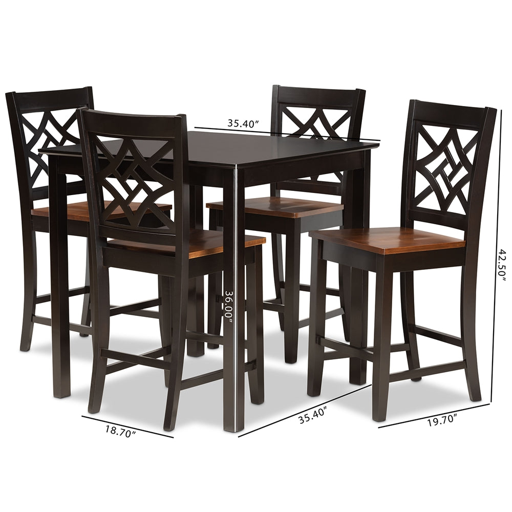 Baxton Studio Nicolette Modern And Contemporary Two-Tone Dark Brown And Walnut Brown Finished Wood 5-Piece Pub Set