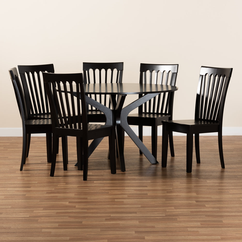 Baxton Studio Zora Modern And Contemporary Dark Brown Finished Wood 7-Piece Dining Set