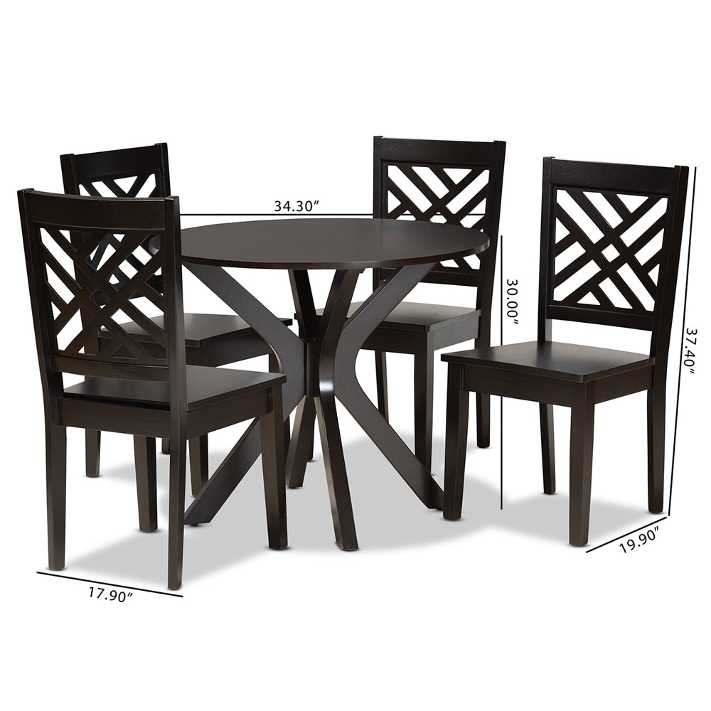 Baxton Studio Ela Modern And Contemporary Dark Brown Finished Wood 5-Piece Dining Set