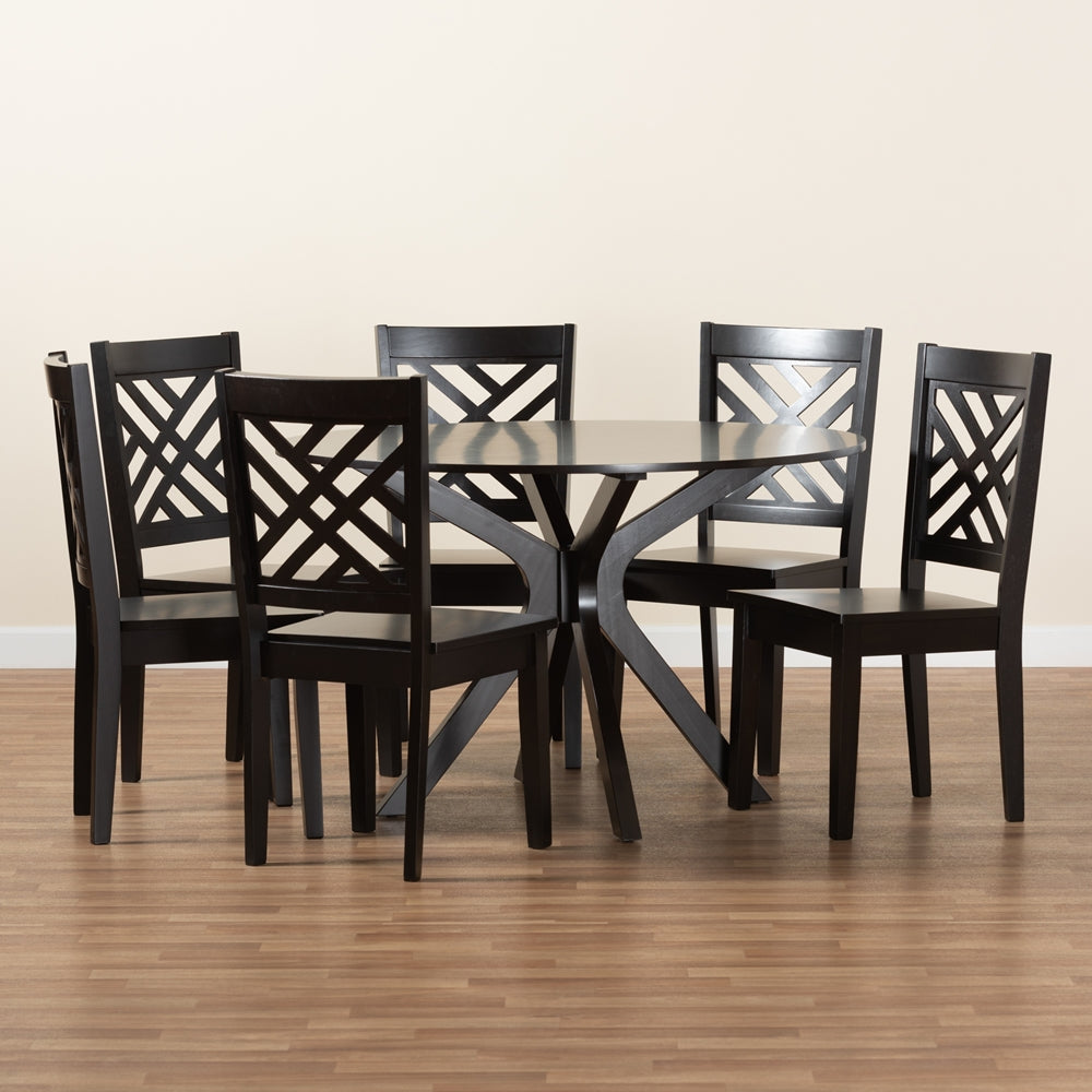 Baxton Studio Ela Modern And Contemporary Dark Brown Finished Wood 7-Piece Dining Set