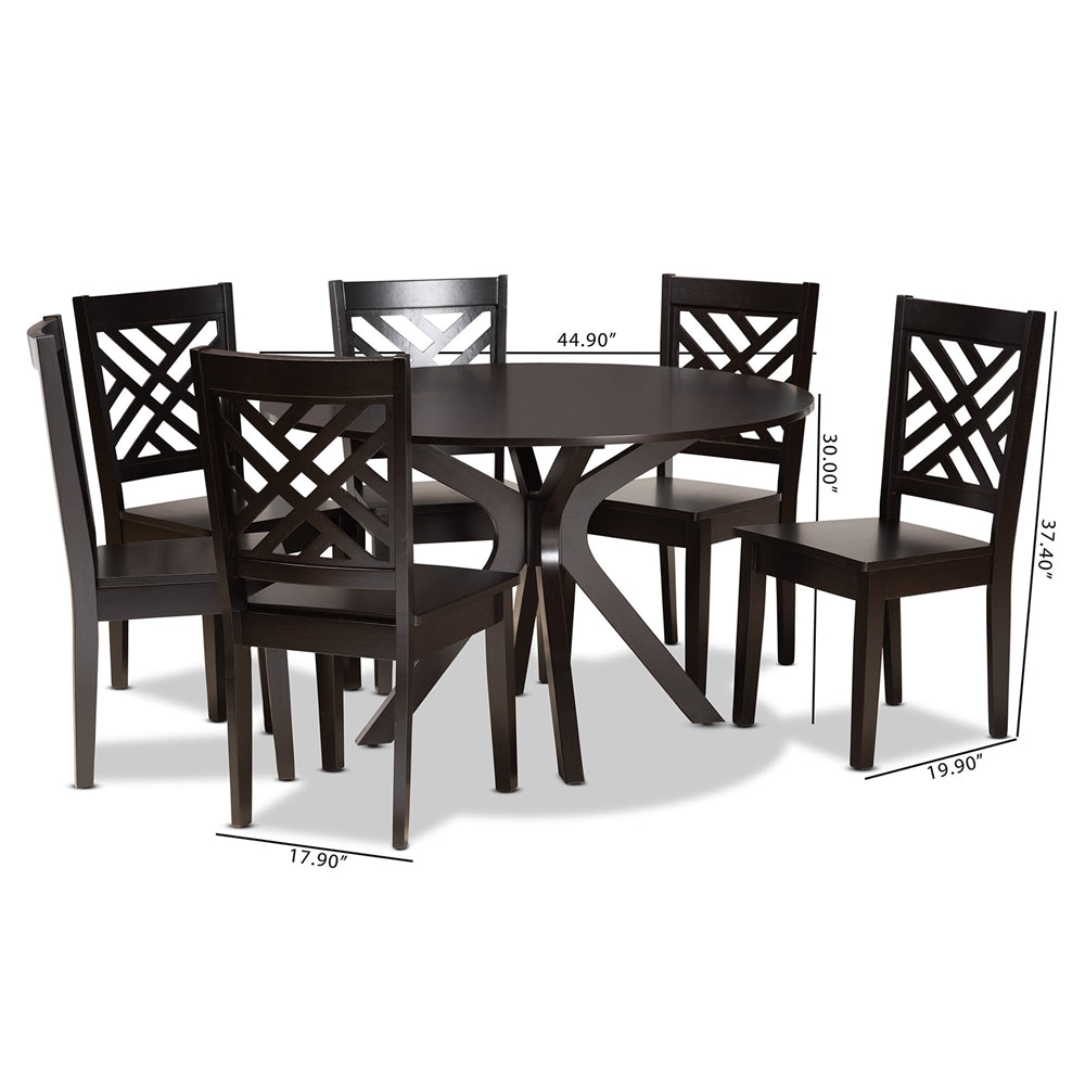 Baxton Studio Ela Modern And Contemporary Dark Brown Finished Wood 7-Piece Dining Set