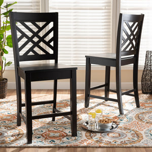 Baxton Studio Caron Modern And Contemporary Transitional Dark Brown Finished Wood 2-Piece Counter Stool Set