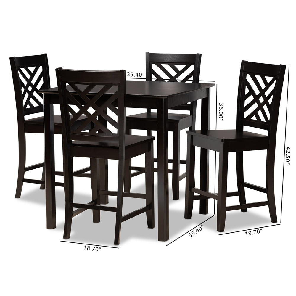 Baxton Studio Caron Modern And Contemporary Dark Brown Finished Wood 5-Piece Pub Set