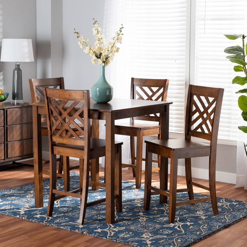 Baxton Studio Caron Modern And Contemporary Walnut Brown Finished Wood 5-Piece Pub Set