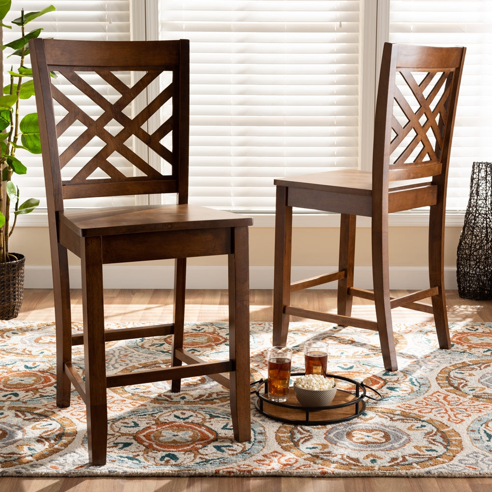 Baxton Studio Caron Modern And Contemporary Transitional Walnut Brown Finished Wood 2-Piece Counter Stool Set