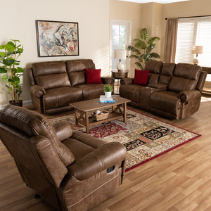 Baxton Studio Buckley Modern And Contemporary Light Brown Faux Leather Upholstered 3-Piece Reclining Living Room Set