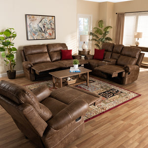 BAXTON STUDIO BUCKLEY MODERN AND CONTEMPORARY LIGHT BROWN FAUX LEATHER UPHOLSTERED 3-PIECE RECLINING LIVING ROOM SET