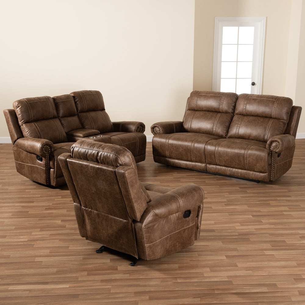 Baxton Studio Buckley Modern And Contemporary Light Brown Faux Leather Upholstered 3-Piece Reclining Living Room Set