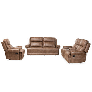 Baxton Studio Buckley Modern and Contemporary Faux Leather Upholstered 3-Piece Reclining Living Room Set