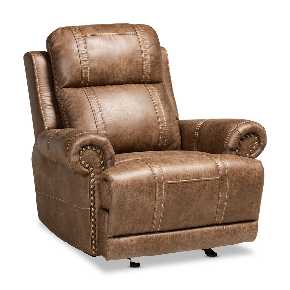 Baxton Studio Buckley Modern And Contemporary Light Brown Faux Leather Upholstered 3-Piece Reclining Living Room Set