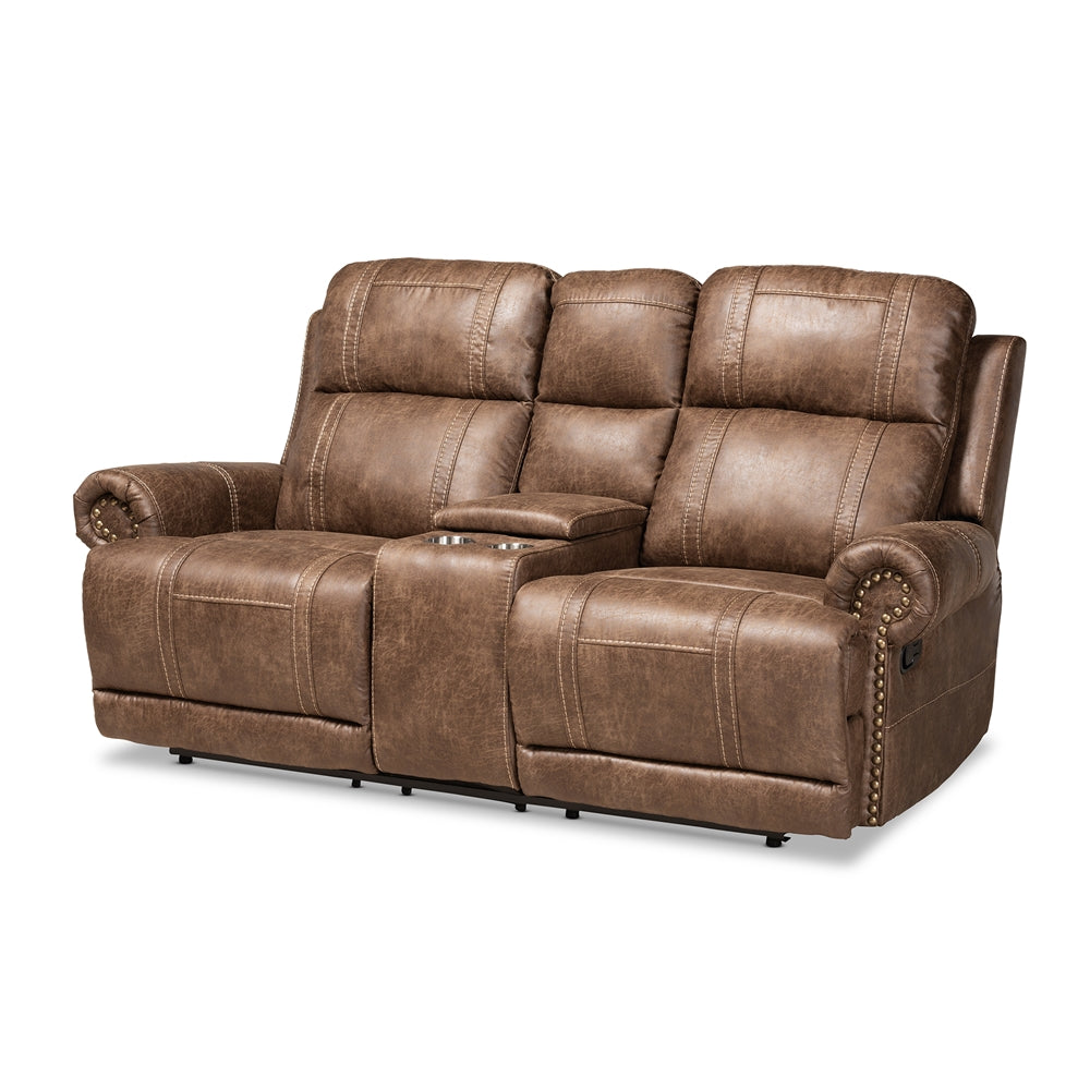 Baxton Studio Buckley Modern And Contemporary Light Brown Faux Leather Upholstered 3-Piece Reclining Living Room Set