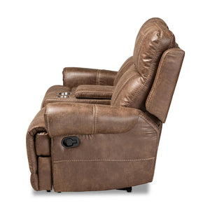 Baxton Studio Buckley Modern And Contemporary Light Brown Faux Leather Upholstered 2-Seater Reclining Loveseat With Console