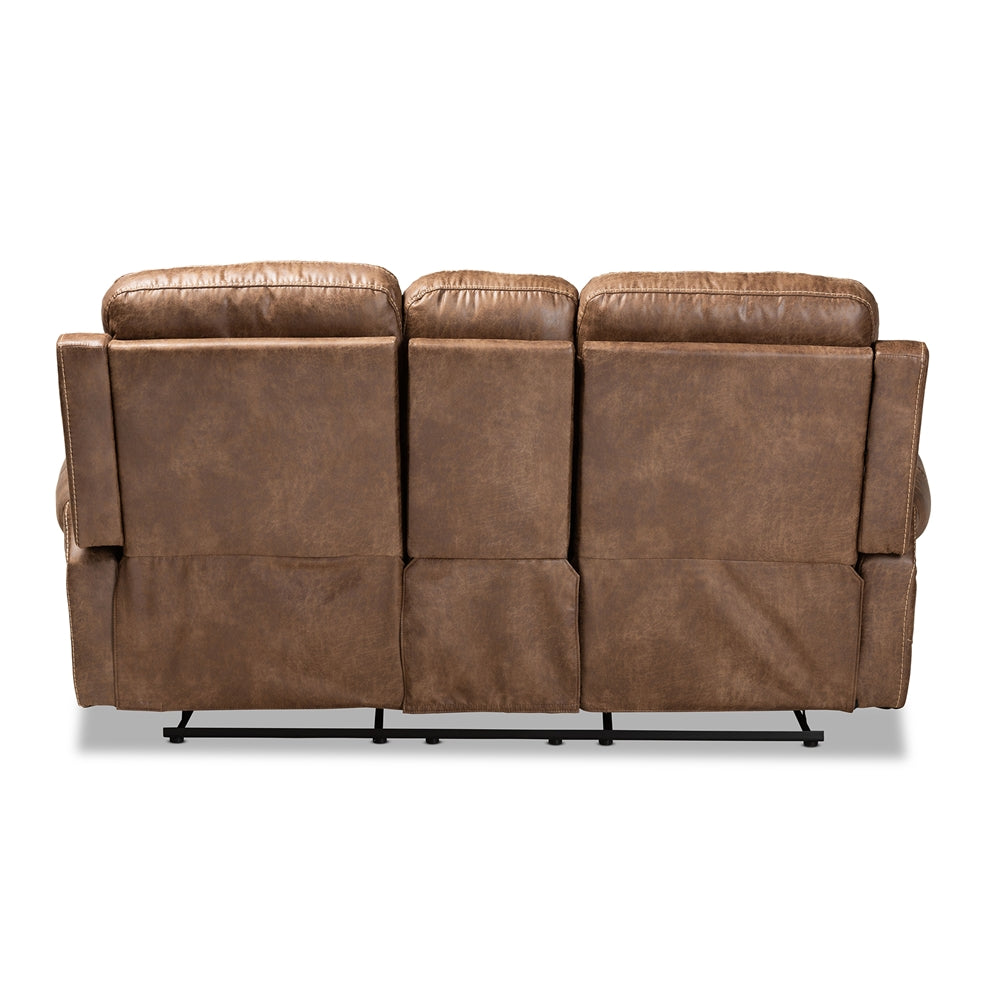 Baxton Studio Buckley Modern And Contemporary Light Brown Faux Leather Upholstered 2-Seater Reclining Loveseat With Console