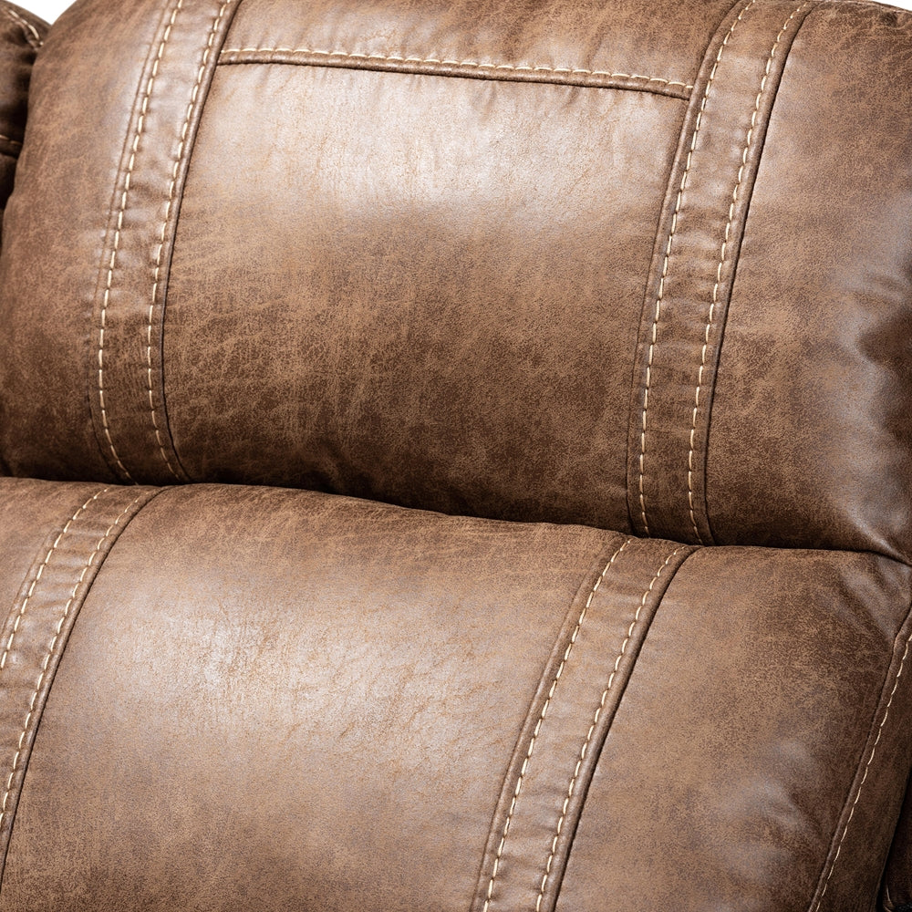 Baxton Studio Buckley Modern And Contemporary Light Brown Faux Leather Upholstered 2-Seater Reclining Loveseat With Console