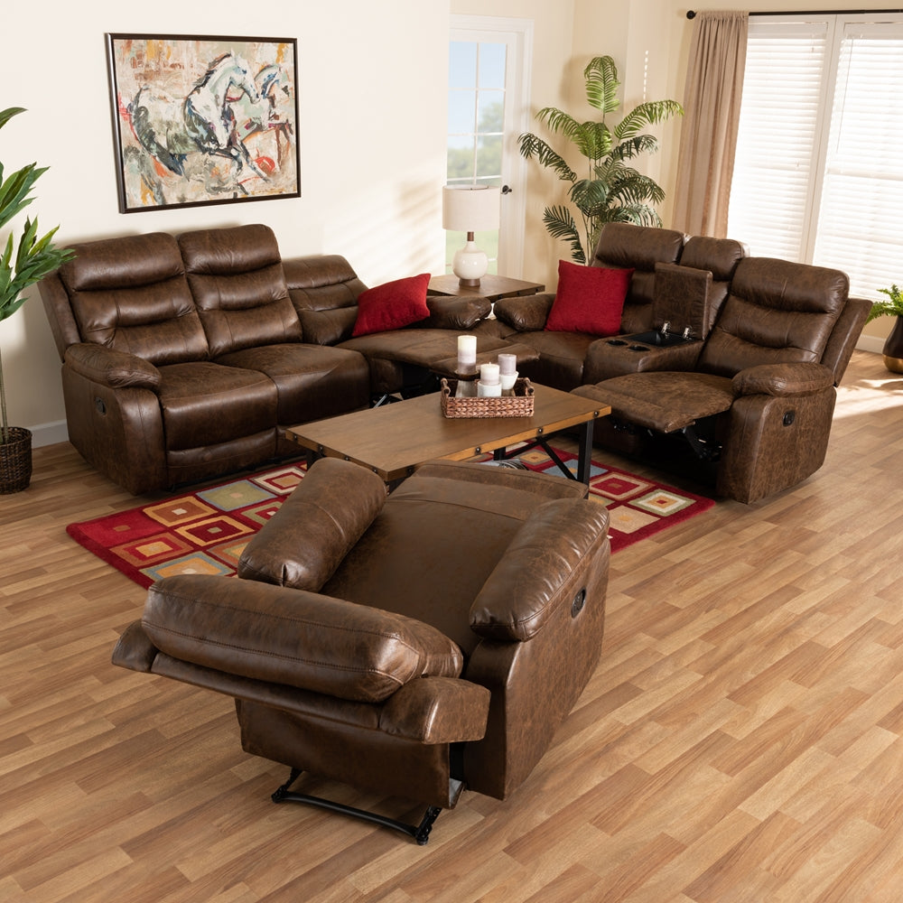 Baxton Studio Beasely Modern And Contemporary Distressed Brown Faux Leather Upholstered 3-Piece Living Room Set