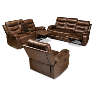 Baxton Studio Beasely Modern And Contemporary Distressed Brown Faux Leather Upholstered 3-Piece Living Room Set