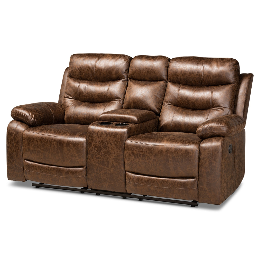 Baxton Studio Beasely Modern And Contemporary Distressed Brown Faux Leather Upholstered 3-Piece Living Room Set