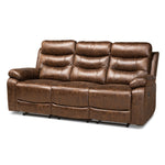 Load image into Gallery viewer, Baxton Studio Beasely Modern And Contemporary Distressed Brown Faux Leather Upholstered 3-Seater Reclining Sofa
