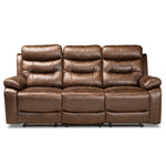 Load image into Gallery viewer, Baxton Studio Beasely Modern And Contemporary Distressed Brown Faux Leather Upholstered 3-Seater Reclining Sofa
