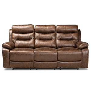 Baxton Studio Beasely Modern And Contemporary Distressed Brown Faux Leather Upholstered 3-Seater Reclining Sofa