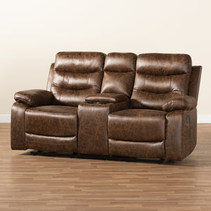 Baxton Studio Beasely Modern And Contemporary Distressed Brown Faux Leather Upholstered 2-Seater Reclining Loveseat