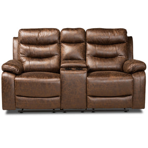 Baxton Studio Beasely Modern And Contemporary Distressed Brown Faux Leather Upholstered 2-Seater Reclining Loveseat