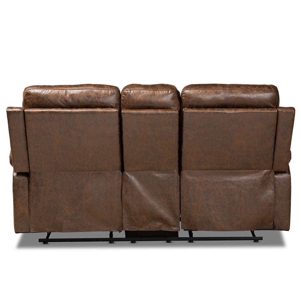 Baxton Studio Beasely Modern And Contemporary Distressed Brown Faux Leather Upholstered 2-Seater Reclining Loveseat