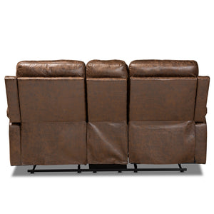 Baxton Studio Beasely Modern And Contemporary Distressed Brown Faux Leather Upholstered 2-Seater Reclining Loveseat