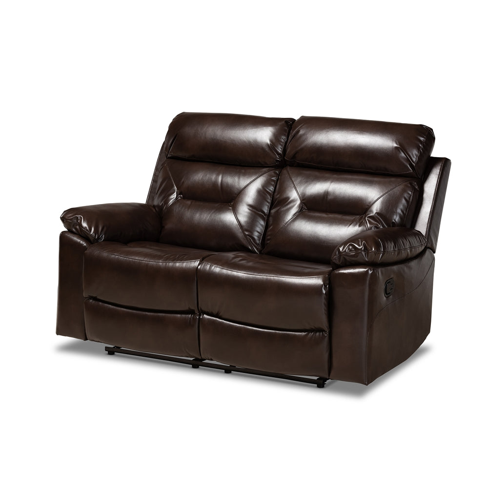 Baxton Studio Byron Modern and Contemporary Faux Leather Upholstered 2-Seater Reclining Loveseat