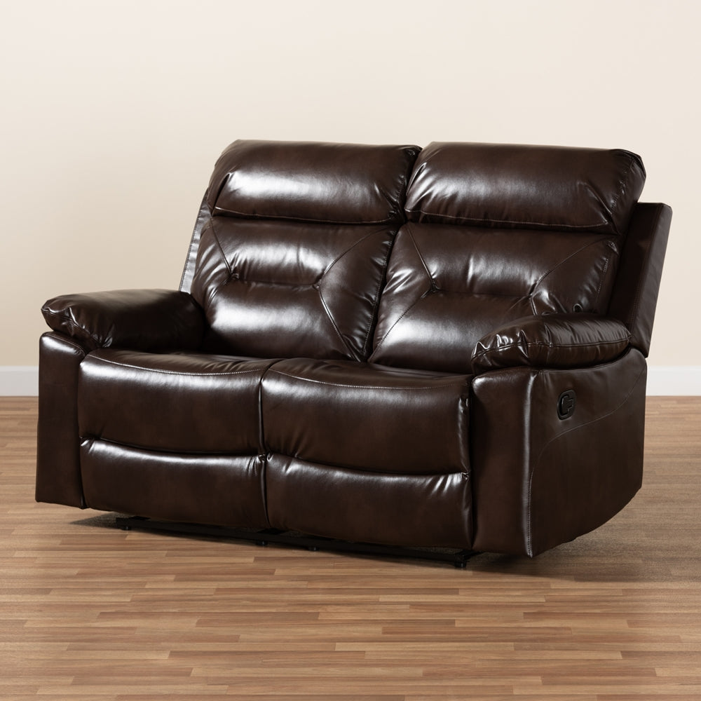 Baxton Studio Byron Modern And Contemporary Dark Brown Faux Leather Upholstered 2-Seater Reclining Loveseat