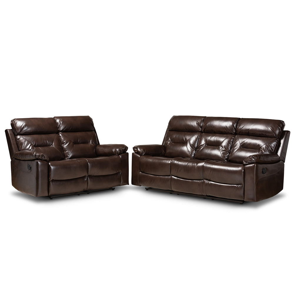 Baxton Studio Byron Modern and Contemporary Faux Leather Upholstered 2-Piece Reclining Living Room Set