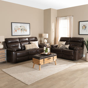 BAXTON STUDIO BYRON MODERN AND CONTEMPORARY DARK BROWN FAUX LEATHER UPHOLSTERED 2-PIECE RECLINING LIVING ROOM SET