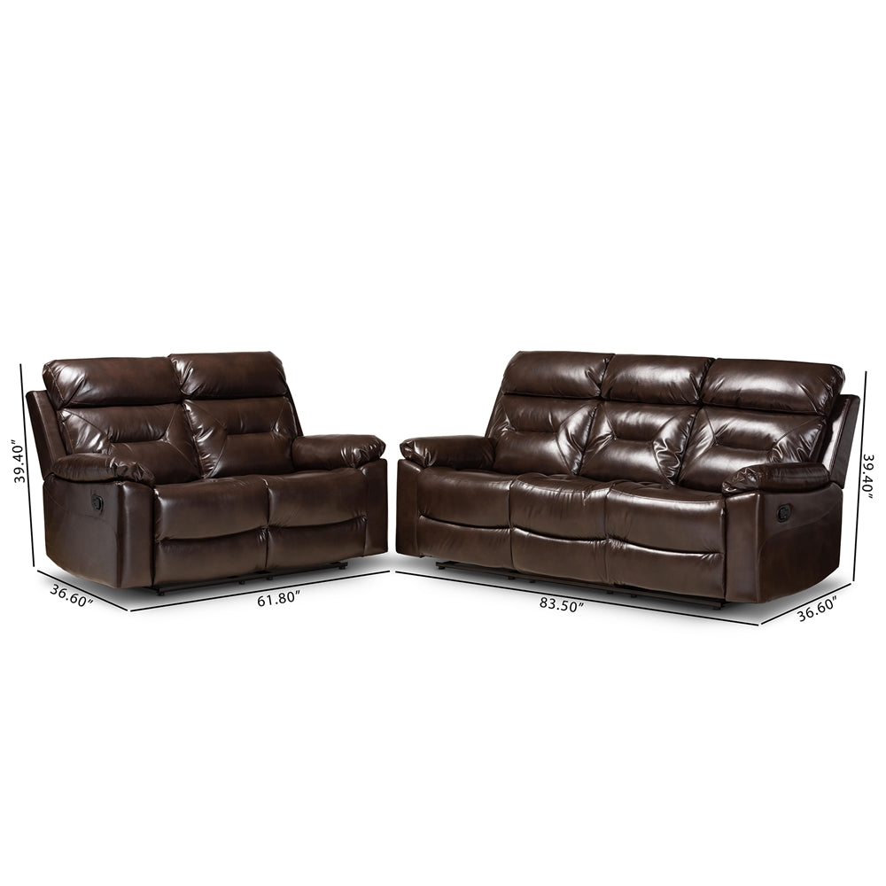 Baxton Studio Byron Modern And Contemporary Dark Brown Faux Leather Upholstered 2-Piece Reclining Living Room Set