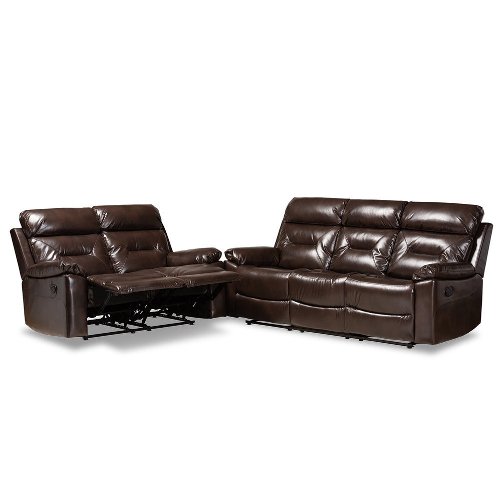 Baxton Studio Byron Modern And Contemporary Dark Brown Faux Leather Upholstered 2-Piece Reclining Living Room Set