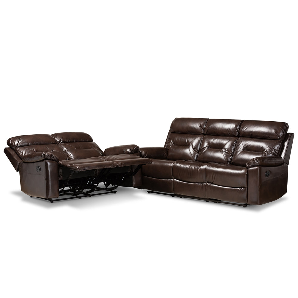 Baxton Studio Byron Modern And Contemporary Dark Brown Faux Leather Upholstered 2-Piece Reclining Living Room Set