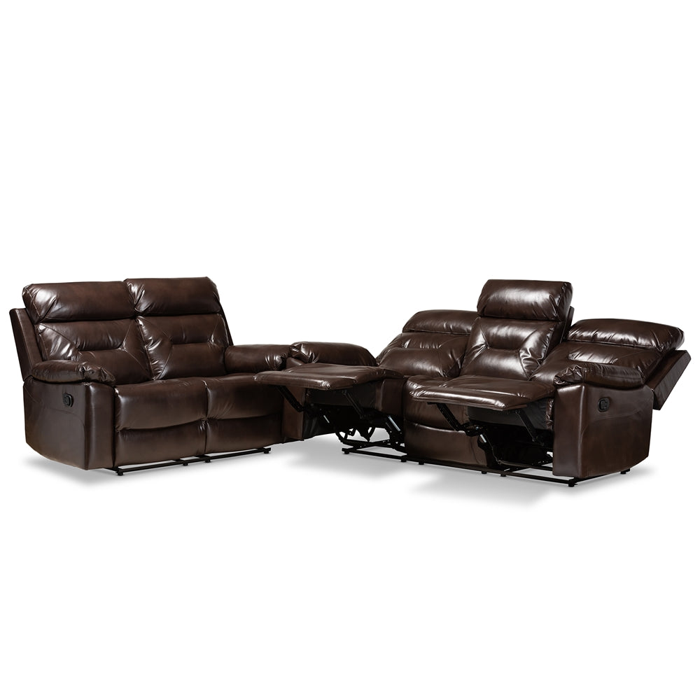 Baxton Studio Byron Modern And Contemporary Dark Brown Faux Leather Upholstered 2-Piece Reclining Living Room Set