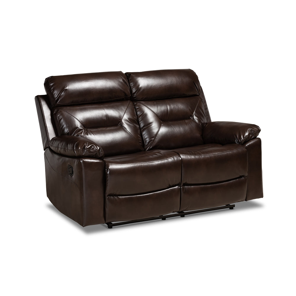 Baxton Studio Byron Modern And Contemporary Dark Brown Faux Leather Upholstered 2-Piece Reclining Living Room Set