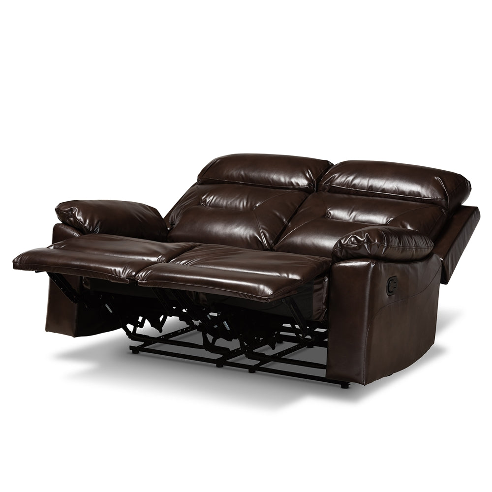 Baxton Studio Byron Modern And Contemporary Dark Brown Faux Leather Upholstered 2-Seater Reclining Loveseat