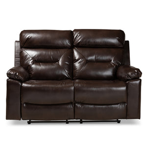 Baxton Studio Byron Modern And Contemporary Dark Brown Faux Leather Upholstered 2-Seater Reclining Loveseat