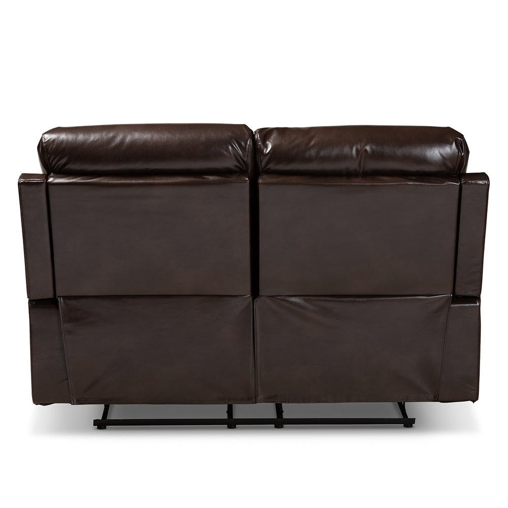 Baxton Studio Byron Modern And Contemporary Dark Brown Faux Leather Upholstered 2-Seater Reclining Loveseat