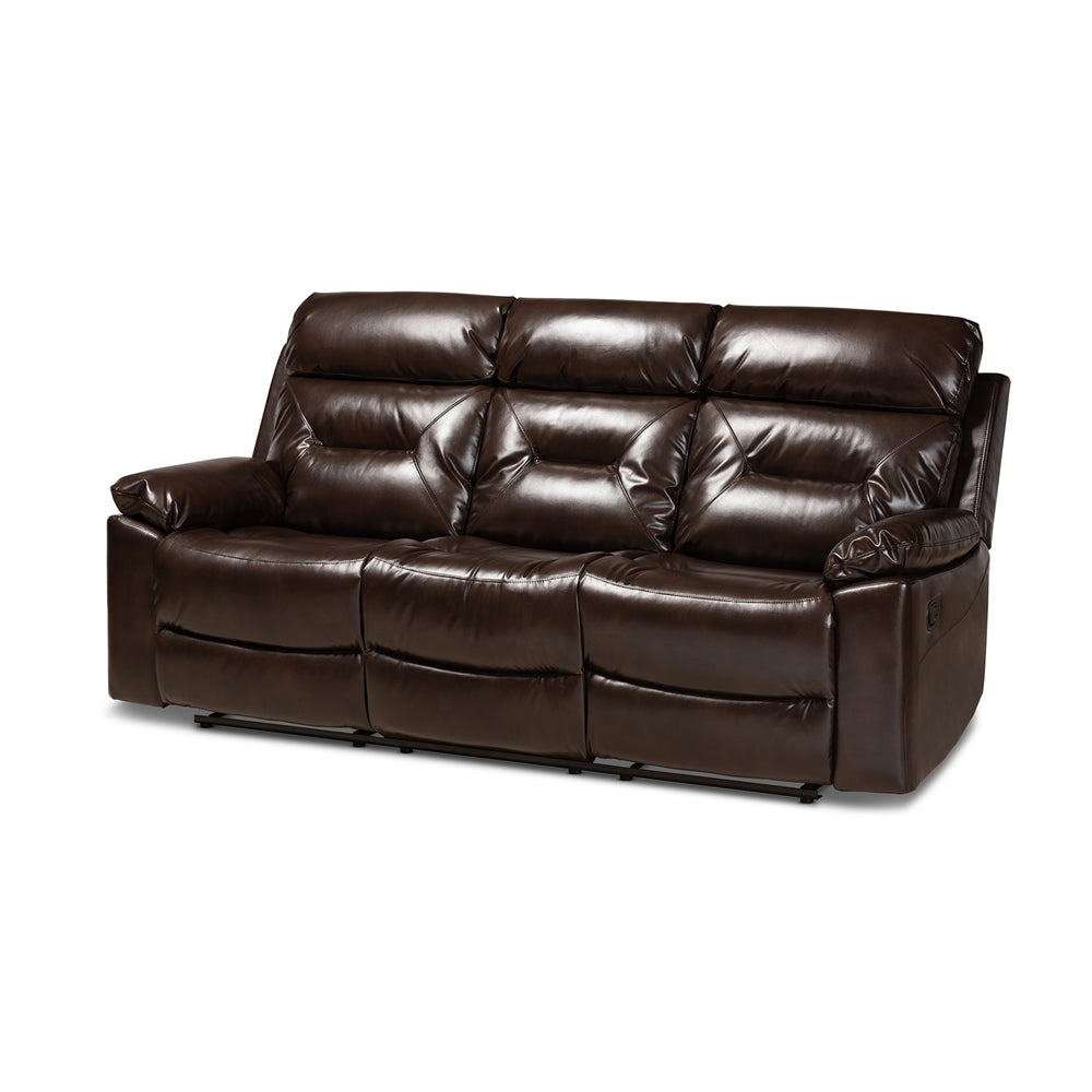 Baxton Studio Byron Modern and Contemporary Faux Leather Upholstered 3-Seater Reclining Sofa