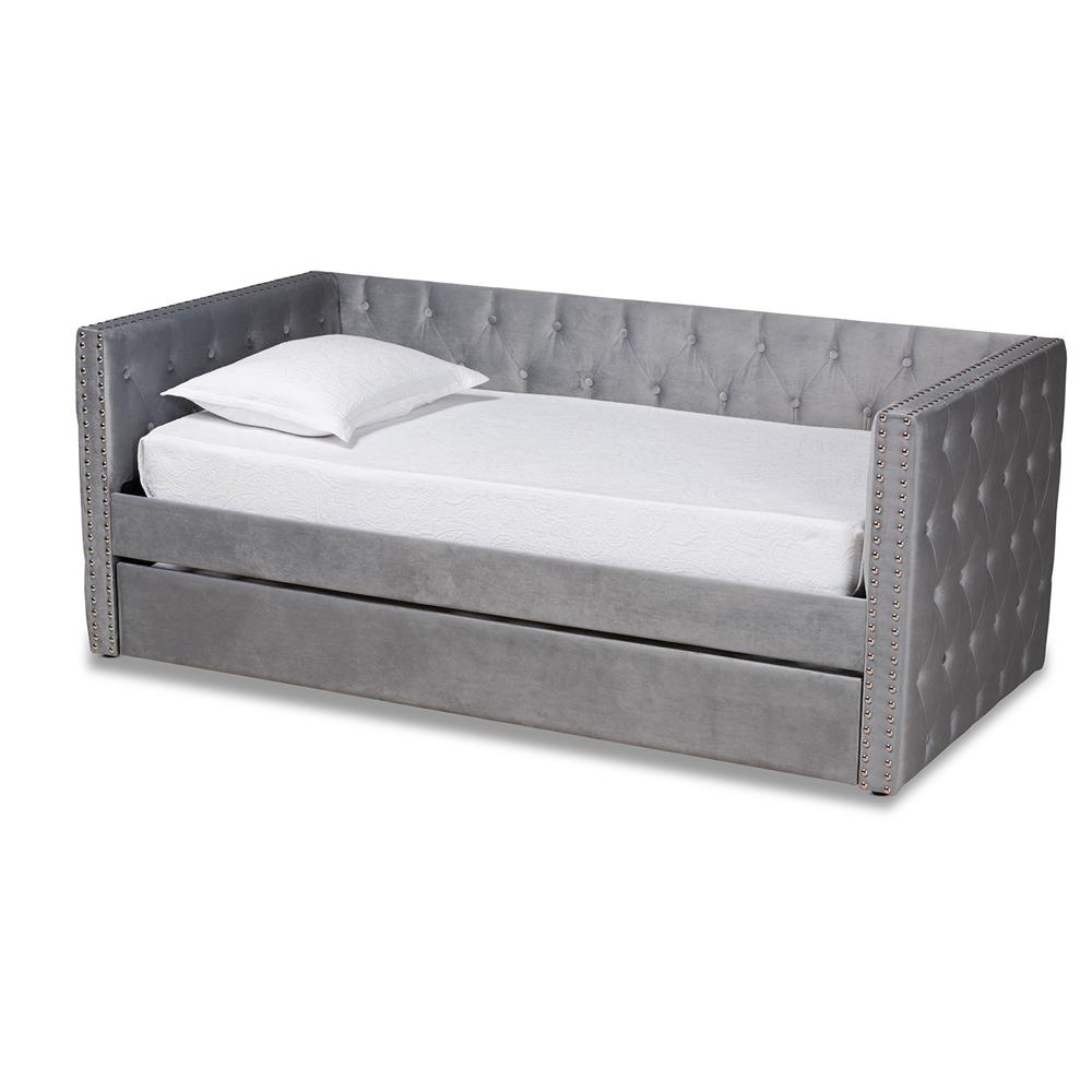 Baxton Studio Larkin Modern and Contemporary Velvet Fabric Upholstered Daybed with Trundle