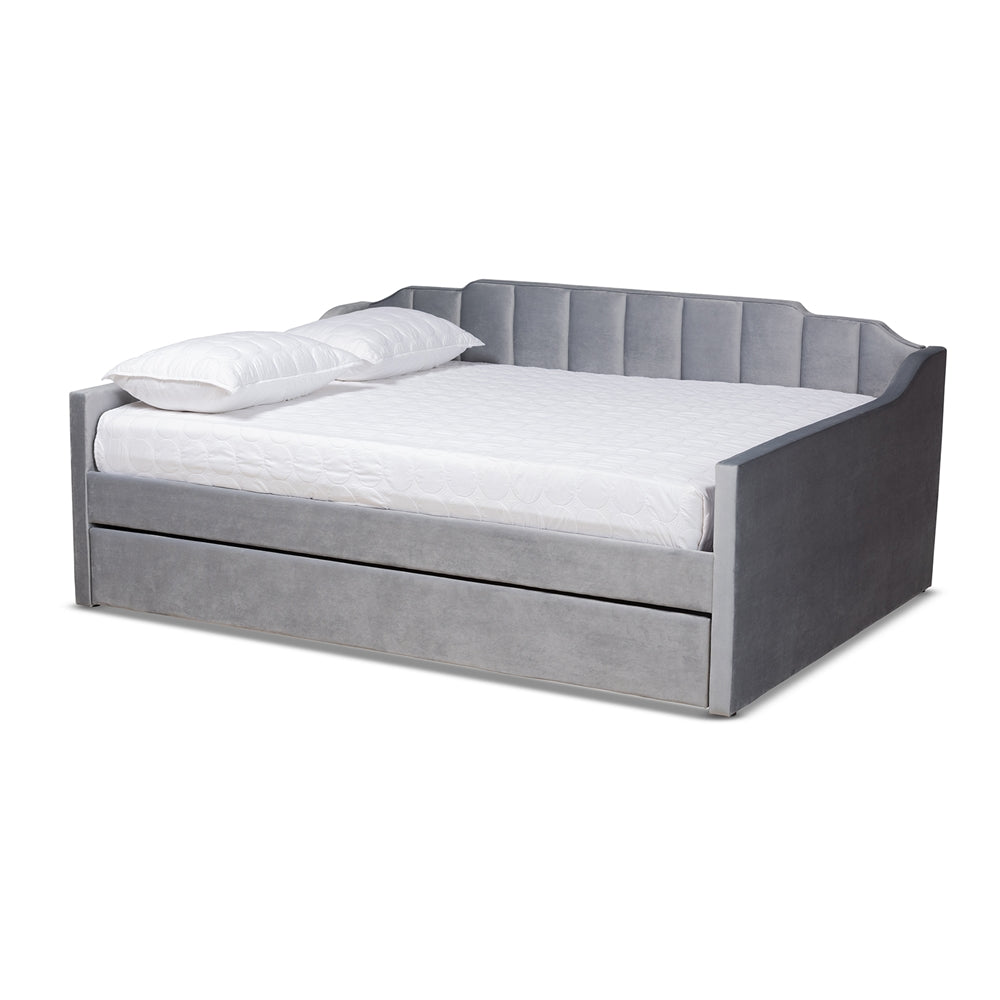 Baxton Studio Lennon Modern and Contemporary Velvet Fabric Upholstered Daybed with Trundle