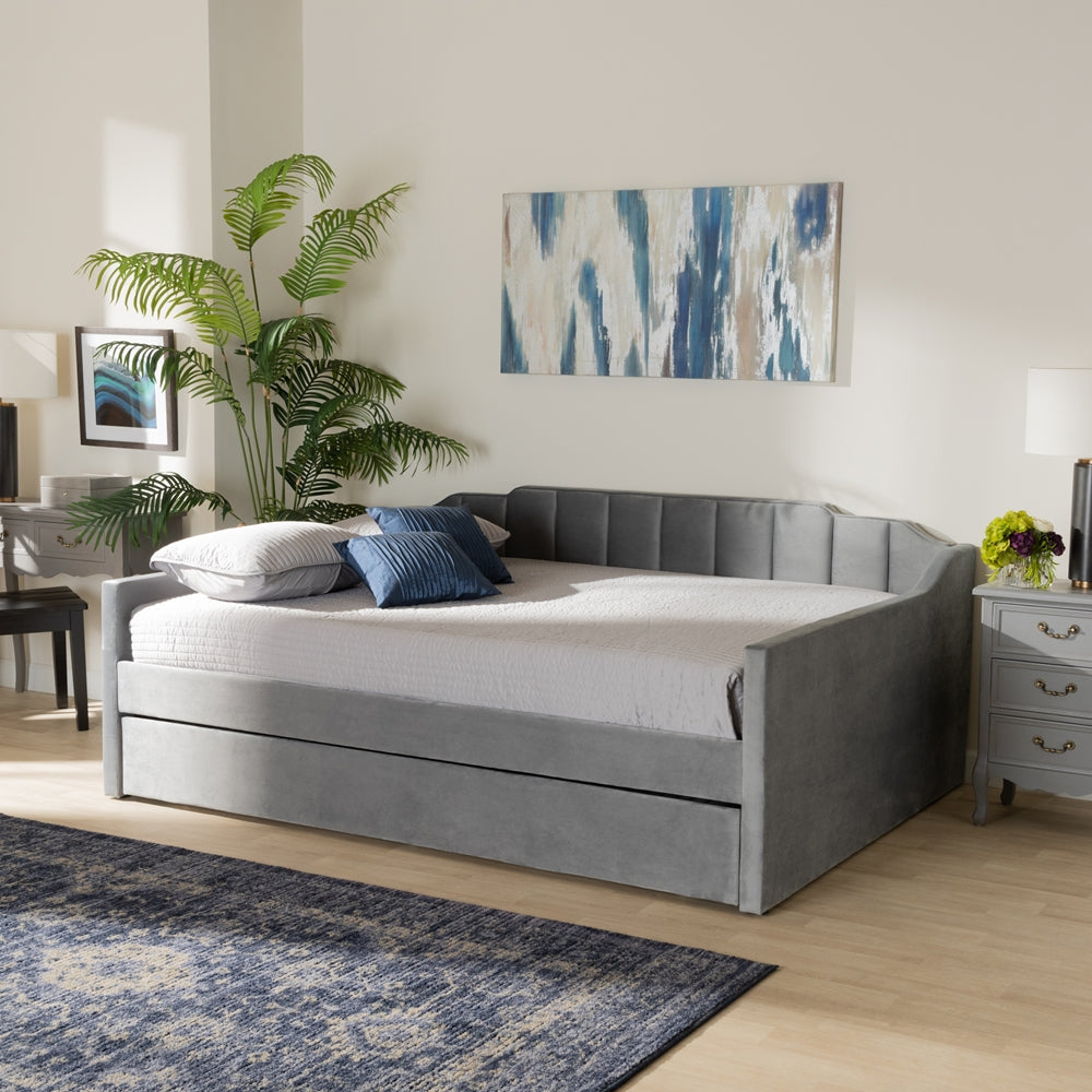 Baxton Studio Lennon Modern and Contemporary Velvet Fabric Upholstered Daybed with Trundle