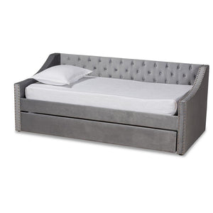 Baxton Studio Raphael Modern and Contemporary Velvet Fabric Upholstered Daybed with Trundle