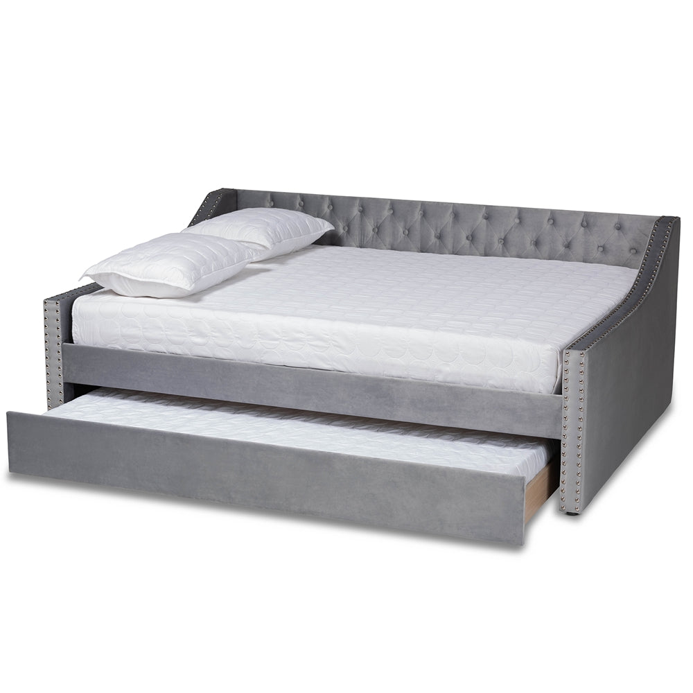 Baxton Studio Raphael Modern and Contemporary Velvet Fabric Upholstered Daybed with Trundle