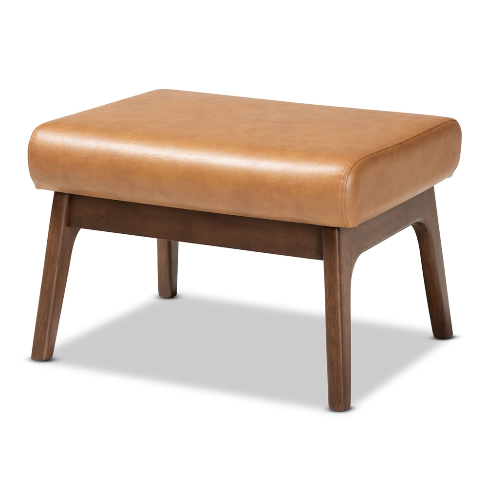 Baxton Studio Bianca Mid-Century Modern Finished Wood and Tan Faux Leather Effect Ottoman