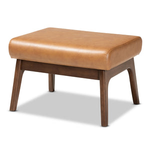 Baxton Studio Bianca Mid-Century Modern Finished Wood and Tan Faux Leather Effect Ottoman