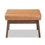 Load image into Gallery viewer, Baxton Studio Bianca Mid-Century Modern Walnut Brown Finished Wood And Tan Faux Leather Effect Ottoman
